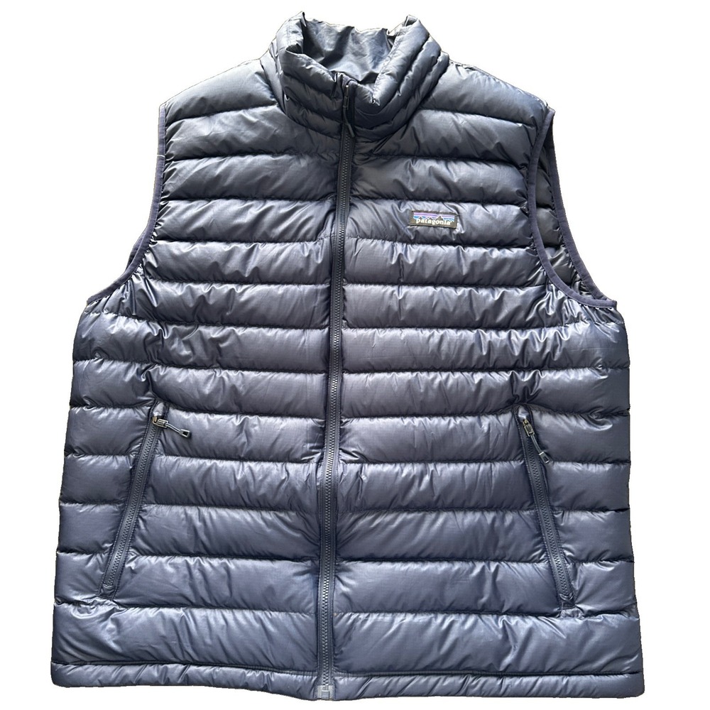 Patagonia Vest Mens Size Large Navy Blue Down Sweater Puffer Quilted Full Zip